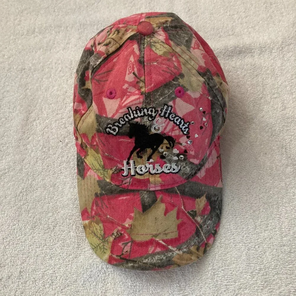 Pink Camo Rhinestone Breaking Hearts & Horses Baseball Style Hat